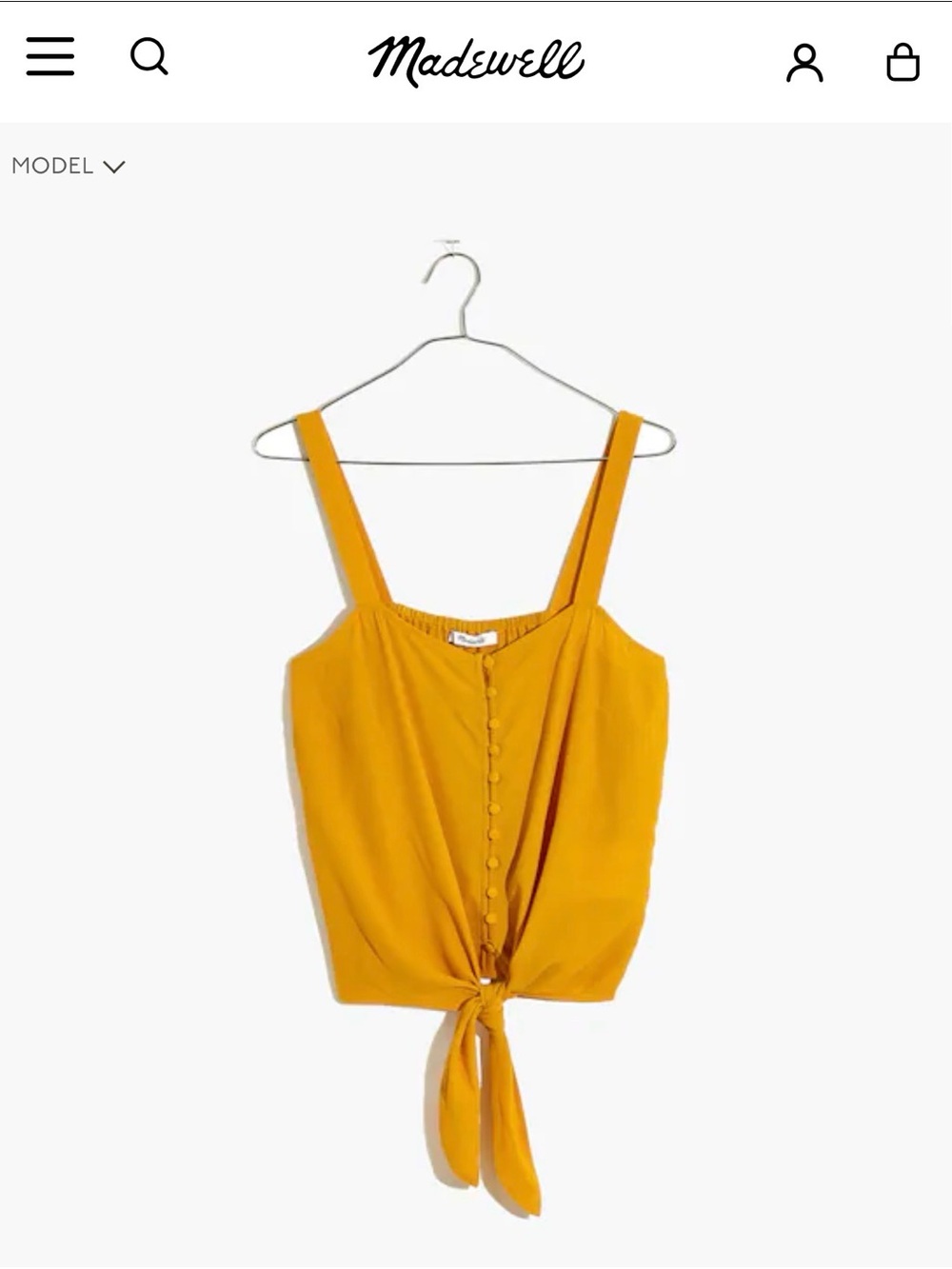 Madewell Mustard Yellow Tie-Front Button Camisole